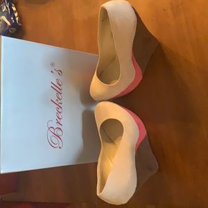 suede multi colored wedge orange/brown and cream